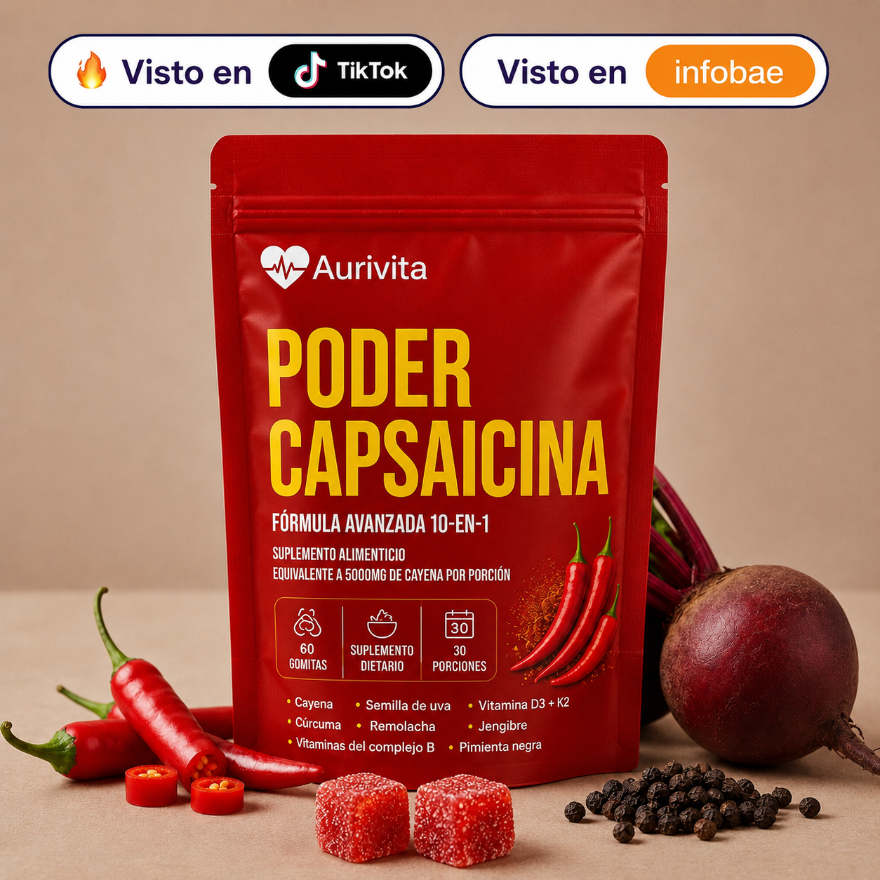 Gomitas de pimienta de cayena suplemento cardiovascular